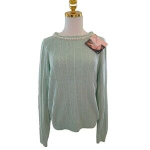 NWT Jaclyn Smith Silk Wool Blend Long Sleeve Sweater Beaded Neckline Size Medium